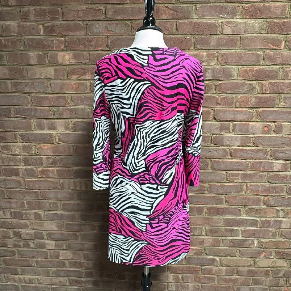 Jude Connally Pink White Black Lexi Zebra Print Nylon Shift Dress Size L